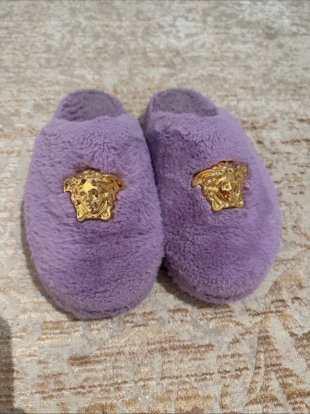 Versace Lavender Plush Medusa Slip-Ons